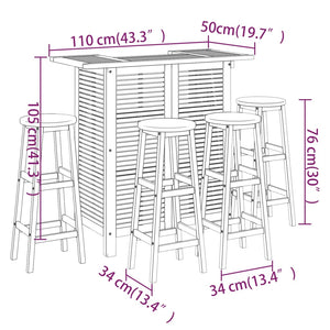 5-tlg. Gartenbar-Set Massivholz Akazie
