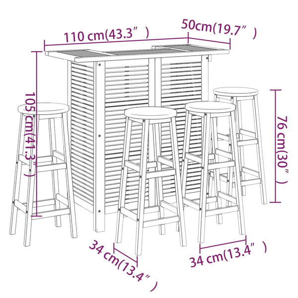 5-tlg. Gartenbar-Set Massivholz Akazie