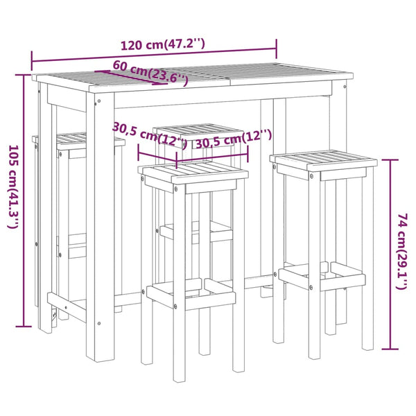 5-tlg. Gartenbar-Set Massivholz Akazie