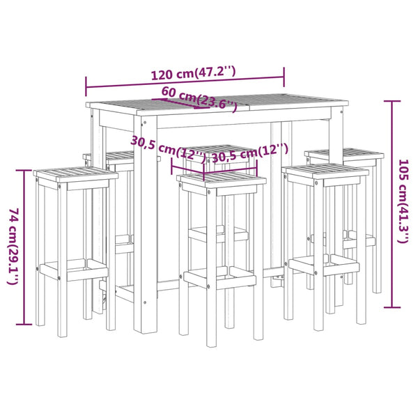 7-tlg. Gartenbar-Set Massivholz Akazie