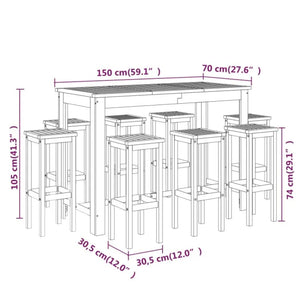 9-tlg. Gartenbar-Set Massivholz Akazie