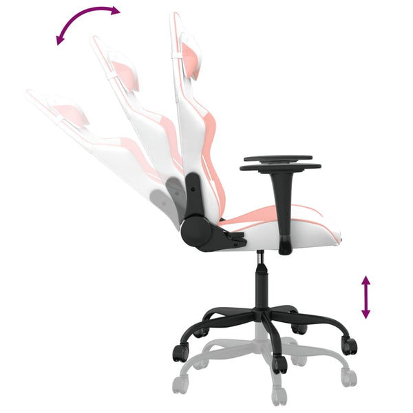 Gaming Stuhl mit Massage Weiß/Rosa
