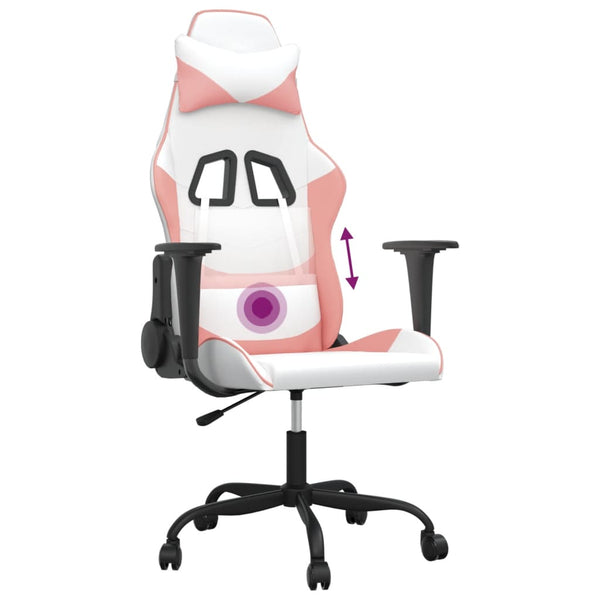 Gaming Stuhl mit Massage Weiß/Rosa