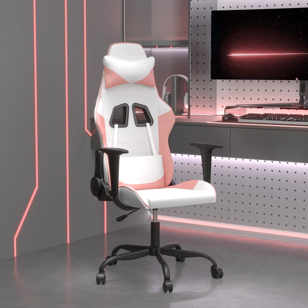 Gaming Stuhl mit Massage Weiß/Rosa