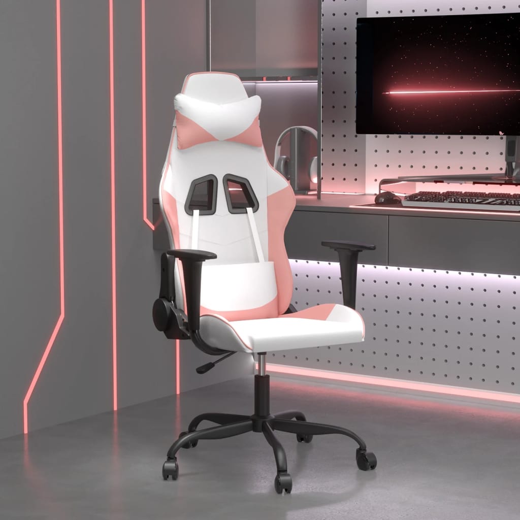 Gaming Stuhl mit Massage Weiß/Rosa