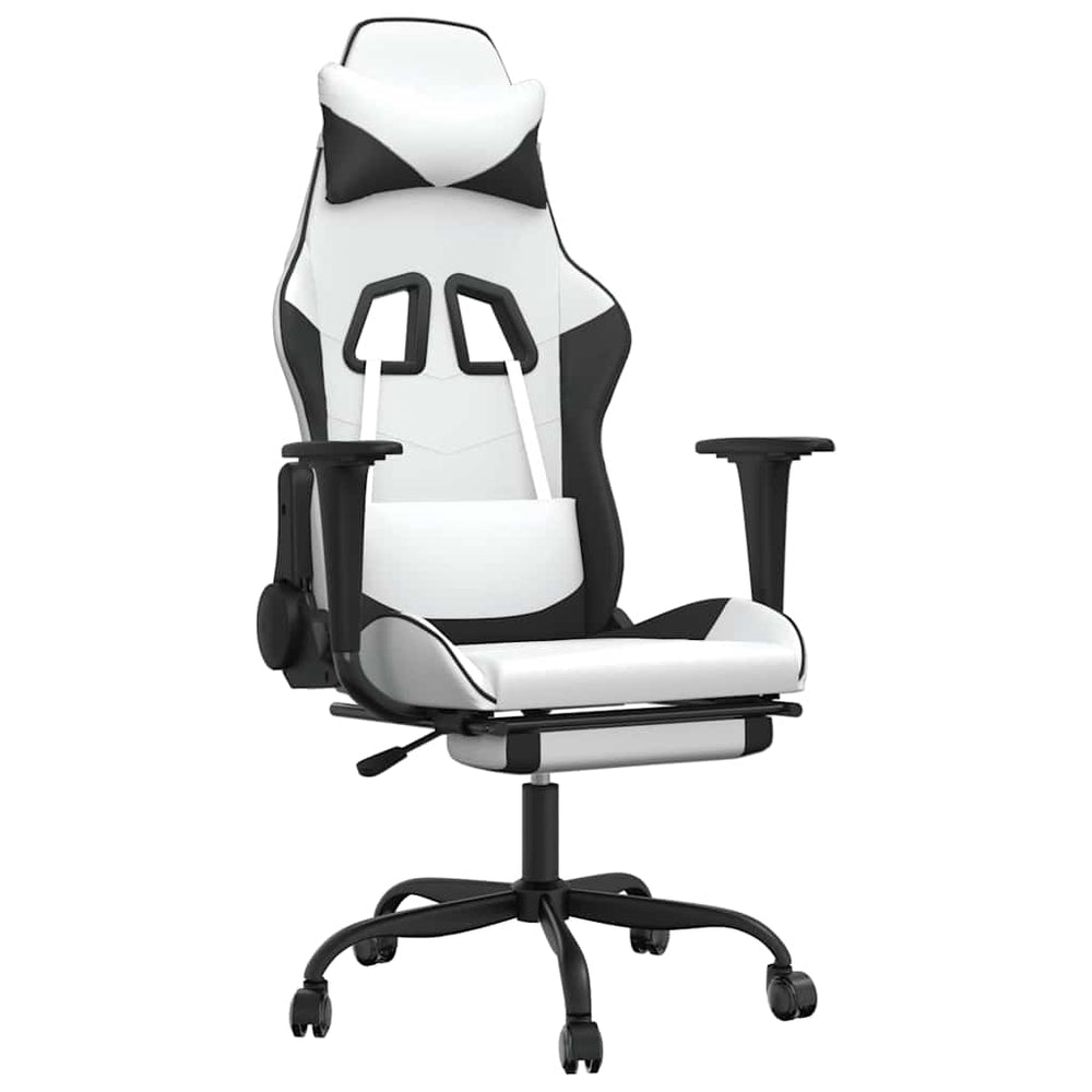 Gaming Stuhl mit Massage & Fußstütze Weiß/Schwarz