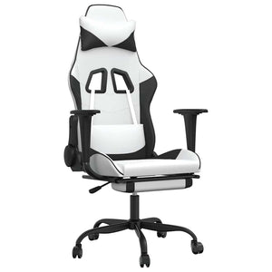 Gaming Stuhl mit Massage & Fußstütze Weiß/Schwarz