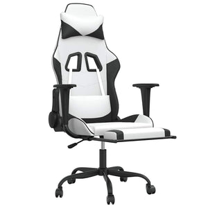 Gaming Stuhl mit Massage & Fußstütze Weiß/Schwarz