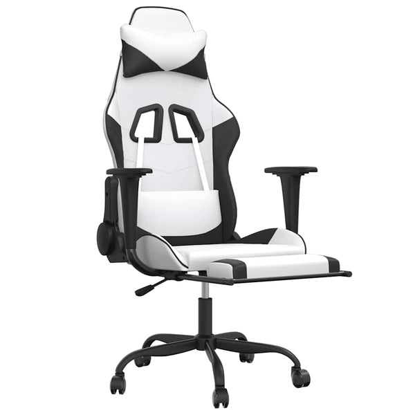 Gaming Stuhl mit Massage & Fußstütze Weiß/Schwarz