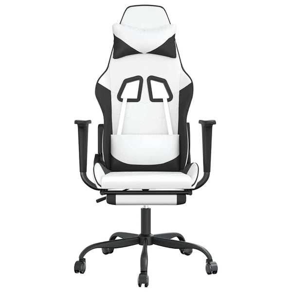 Gaming Stuhl mit Massage & Fußstütze Weiß/Schwarz