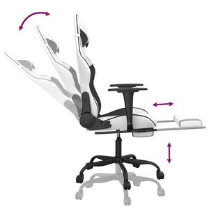 Gaming Stuhl mit Massage & Fußstütze Weiß/Schwarz