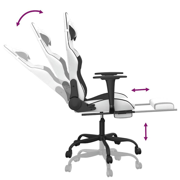 Gaming Stuhl mit Massage & Fußstütze Weiß/Schwarz