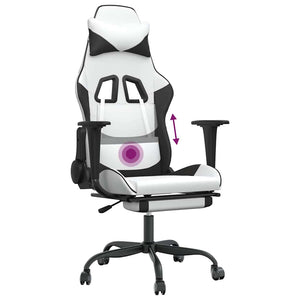 Gaming Stuhl mit Massage & Fußstütze Weiß/Schwarz