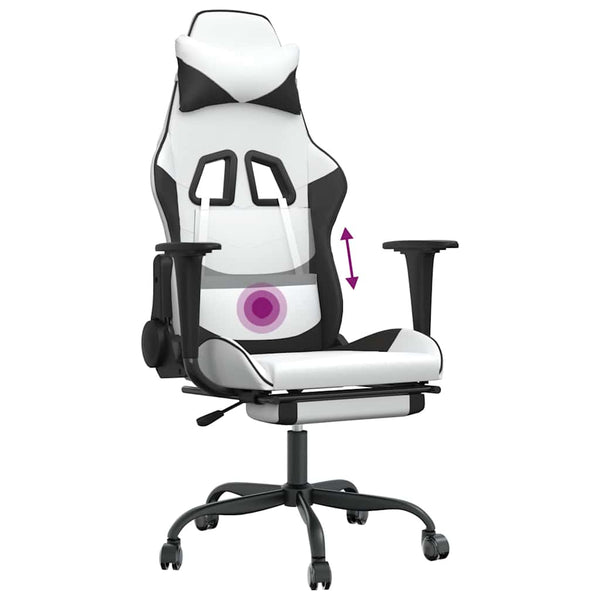 Gaming Stuhl mit Massage & Fußstütze Weiß/Schwarz