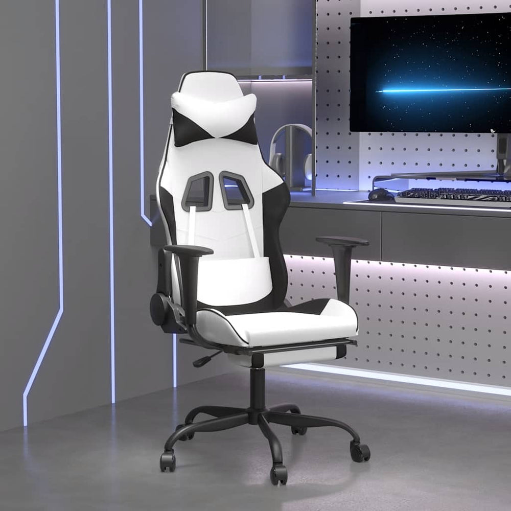 Gaming Stuhl mit Massage & Fußstütze Weiß/Schwarz