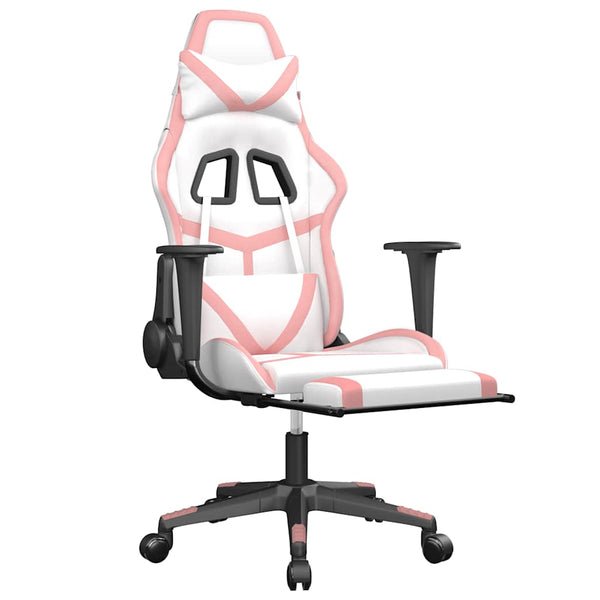 Gaming Stuhl Weiß & Rosa mit Massage