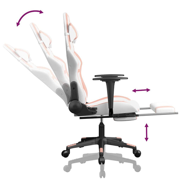 Gaming Stuhl Weiß & Rosa mit Massage