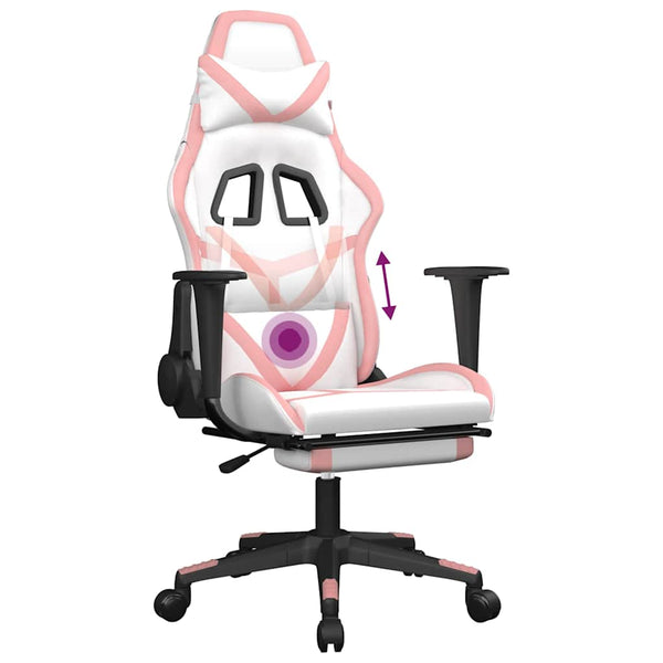 Gaming Stuhl Weiß & Rosa mit Massage