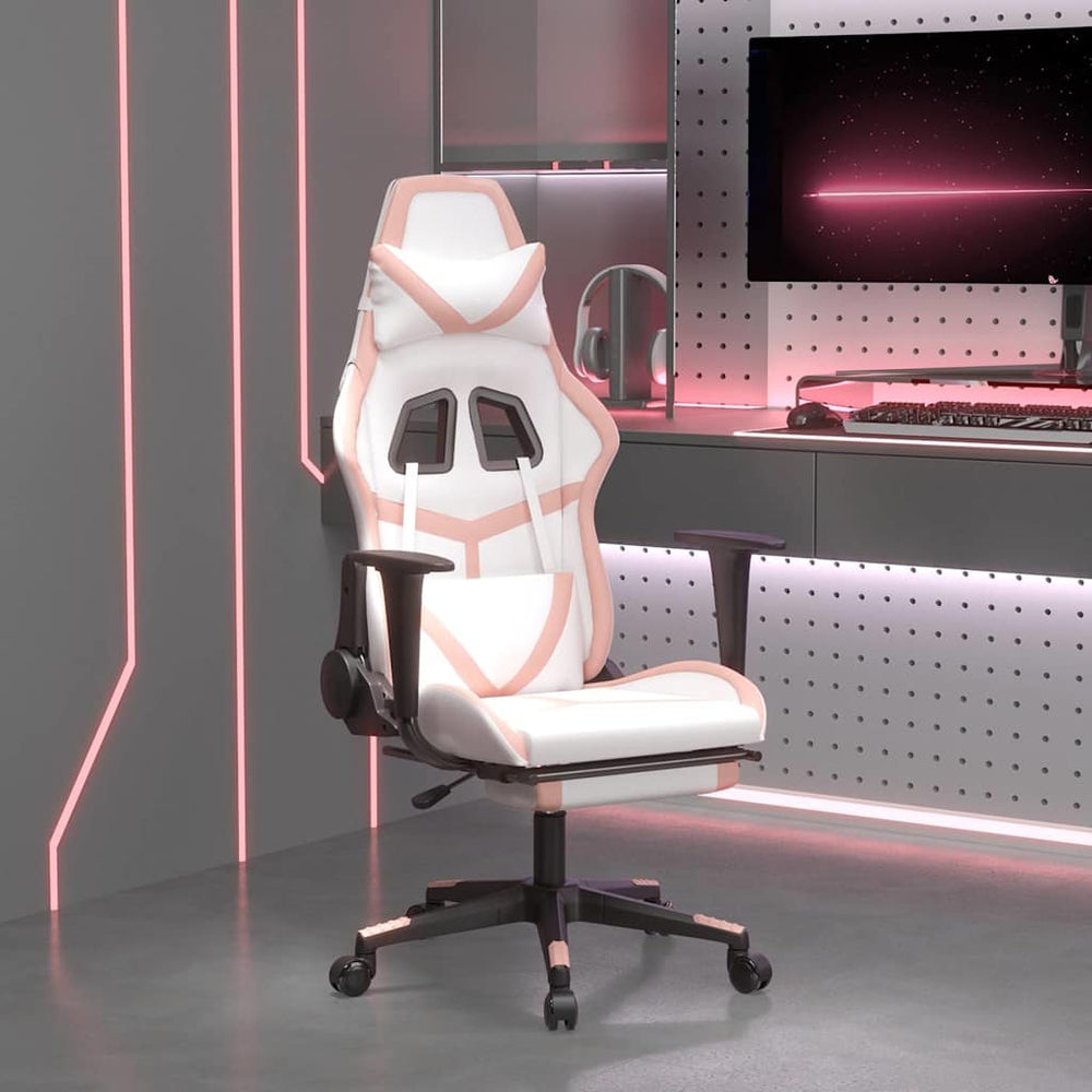 Gaming Stuhl Weiß & Rosa mit Massage