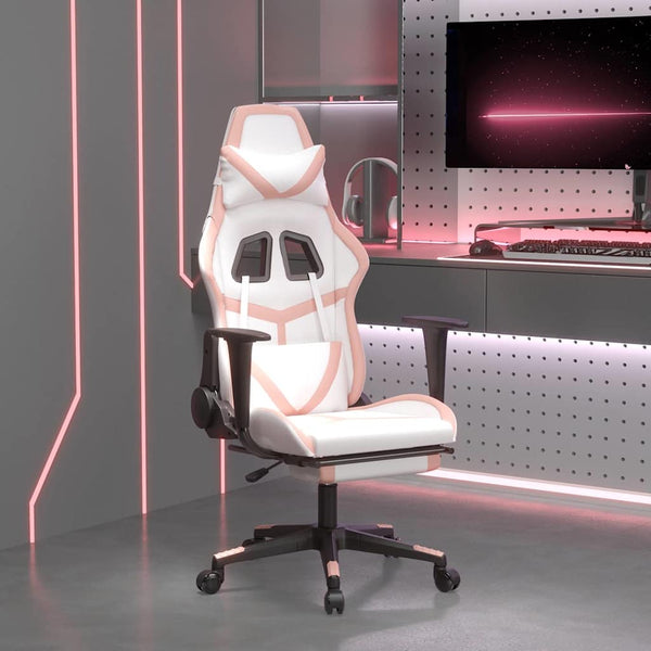 Gaming Stuhl Weiß & Rosa mit Massage