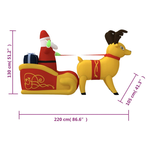 Aufblasbarer Weihnachtsmann mit Rentieren LED 130cm