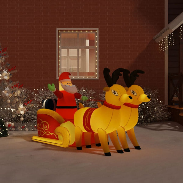 Aufblasbarer Weihnachtsmann mit Rentieren LED 130cm