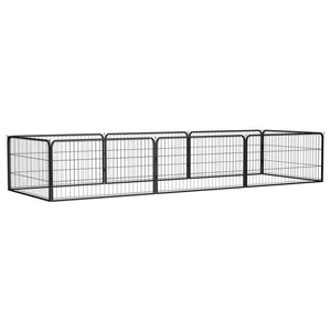 8-tlg. Hundelaufstall Schwarz 100x50 cm Stahl Pulverbeschichtet