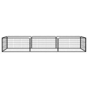 8-tlg. Hundelaufstall Schwarz 100x50 cm Stahl Pulverbeschichtet