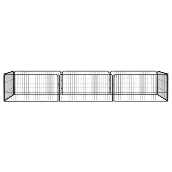 8-tlg. Hundelaufstall Schwarz 100x50 cm Stahl Pulverbeschichtet