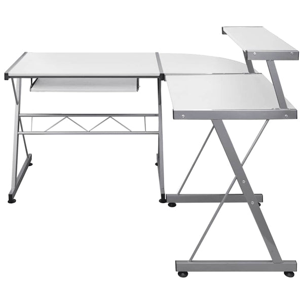 vidaXL Bureau d'ordinateur d'angle blanc 132x112x99 cm Bois d'ingénierie