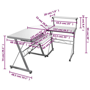 vidaXL Bureau d'ordinateur d'angle blanc 132x112x99 cm Bois d'ingénierie