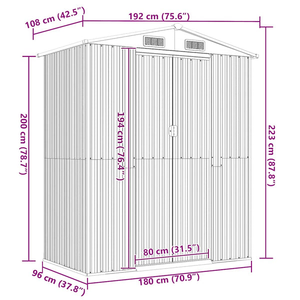 vidaXL Abri de jardin vert 192x108x223 cm Acier galvanisé