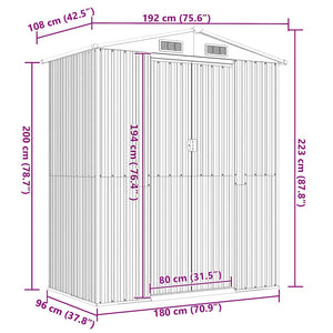 vidaXL Abri de jardin gris clair 192x108x223 cm Acier galvanisé