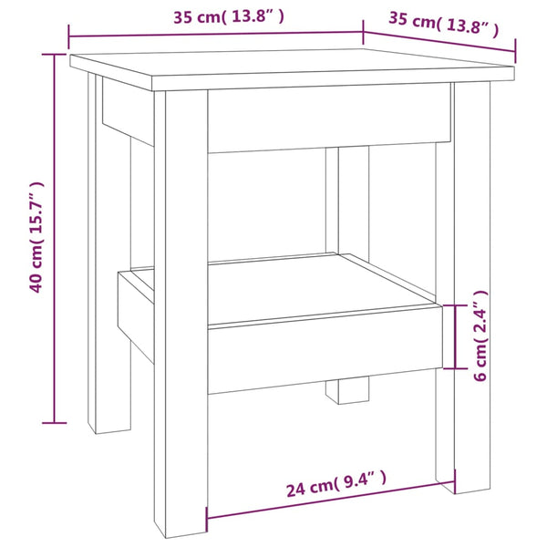 Grauer Couchtisch 35x35 cm Kiefer Massivholz