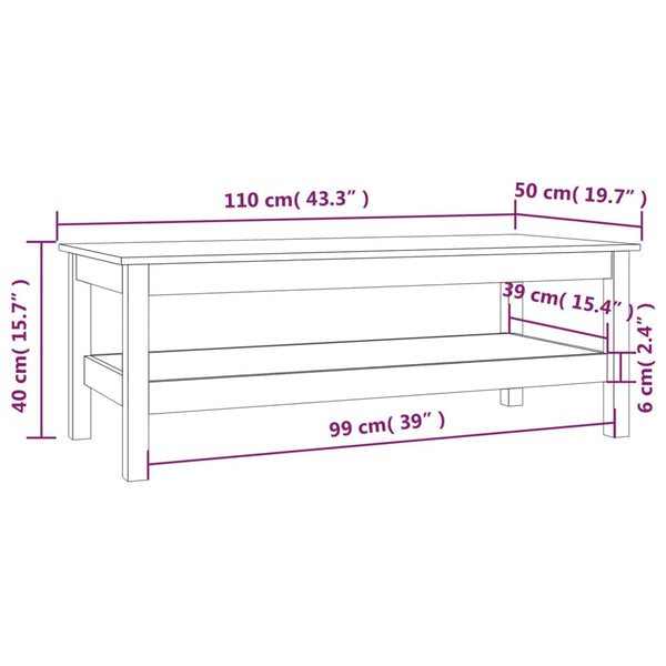 Grauer Couchtisch 110x50 cm Kiefer Massivholz