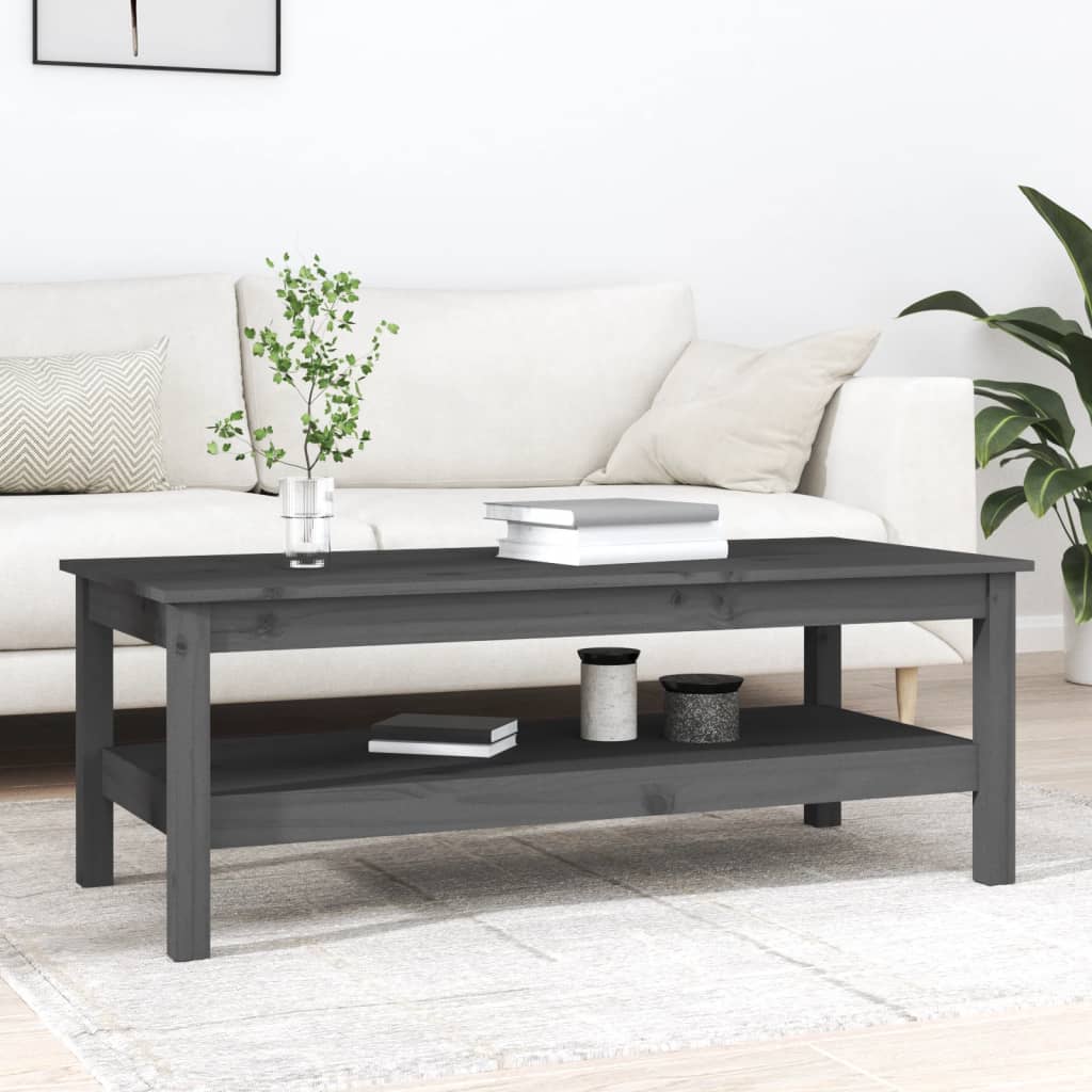 Grauer Couchtisch 110x50 cm Kiefer Massivholz