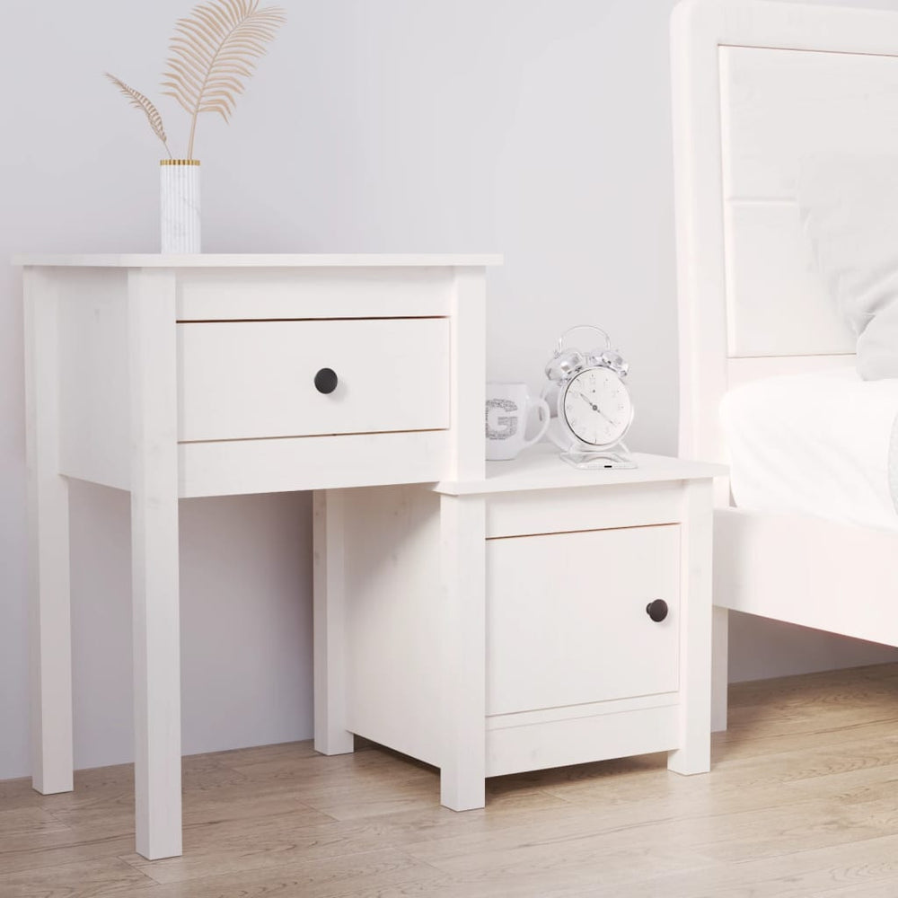 vidaXL Nightstand White 79.5x38x65.5 cm Solid Pine Wood
