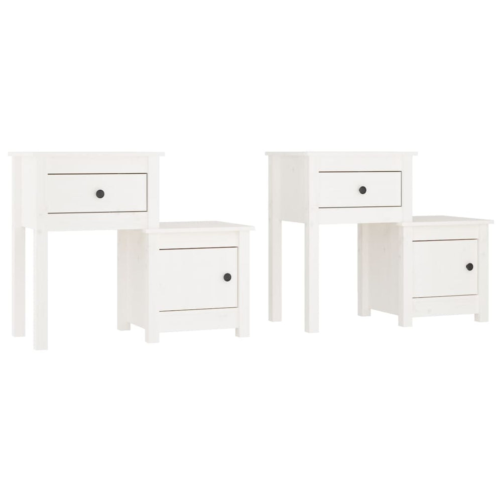 Nachttische 2er Set Weiß Kiefer Massivholz