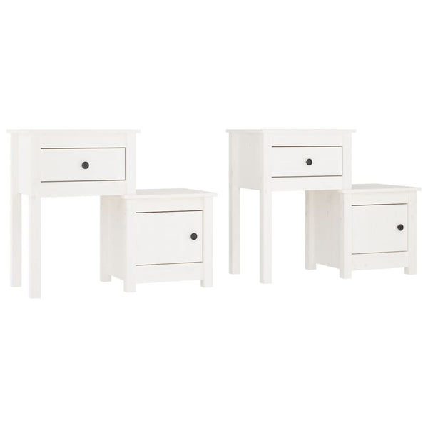 Nachttische 2er Set Weiß Kiefer Massivholz