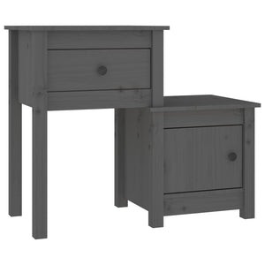 Nachttische 2er Set Grau Kiefer Massivholz