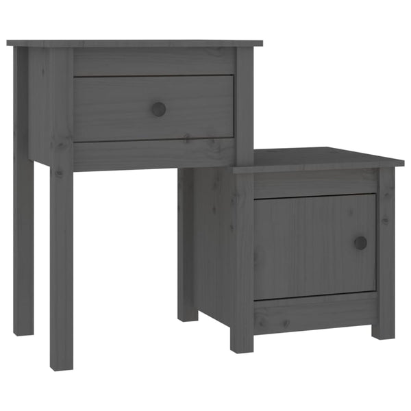 Nachttische 2er Set Grau Kiefer Massivholz
