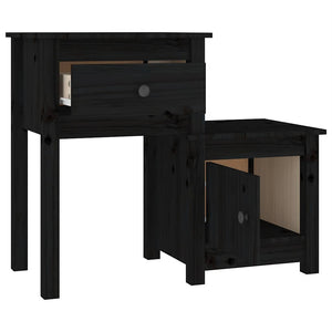 Schwarzer Nachttisch Kiefer Massivholz 79,5 cm