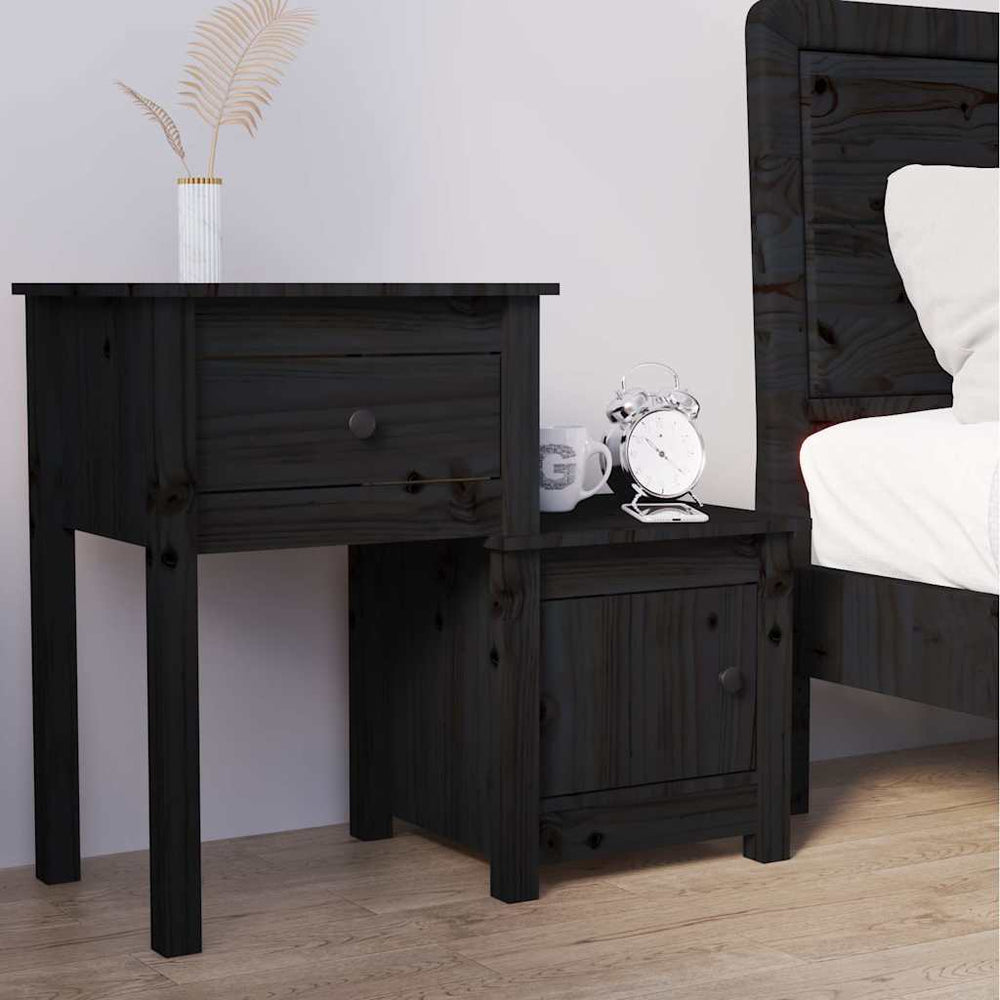vidaXL Bedside Cabinet Black 79.5x38x65.5 cm Solid Pine Wood