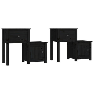 Nachttische 2er Set, Kiefer Massiv, Schwarz