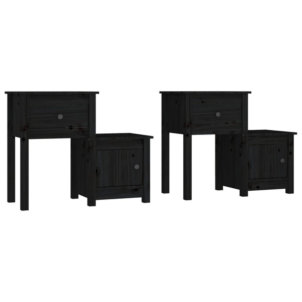 Nachttische 2er Set, Kiefer Massiv, Schwarz