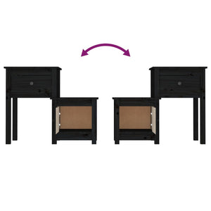 Nachttische 2er Set, Kiefer Massiv, Schwarz