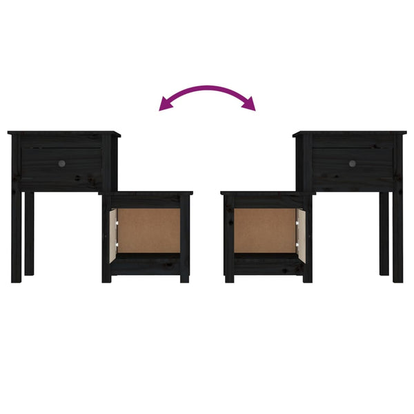 Nachttische 2er Set, Kiefer Massiv, Schwarz