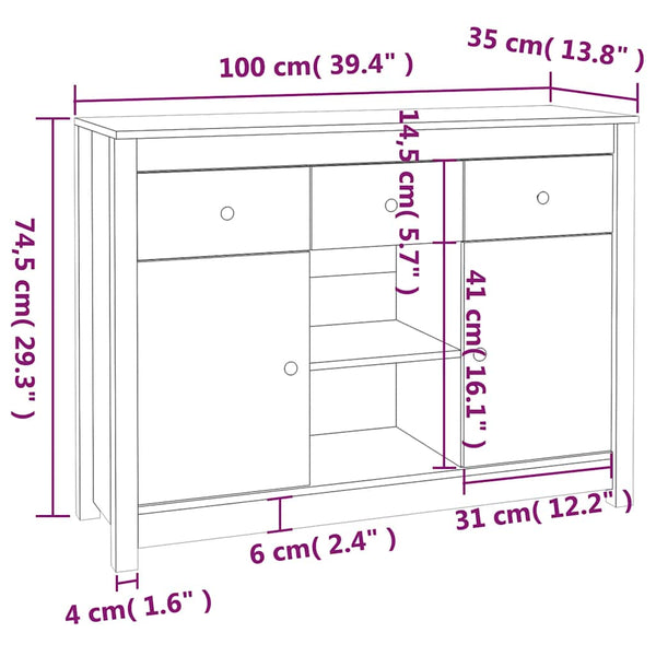 Schwarzes Sideboard Kiefer Massivholz 100cm