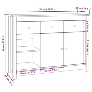 Weißes Sideboard 100 cm Kiefer Massivholz