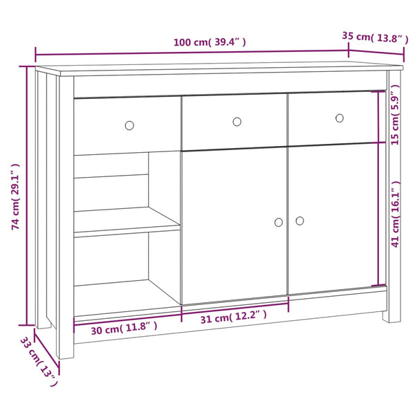 Weißes Sideboard 100 cm Kiefer Massivholz